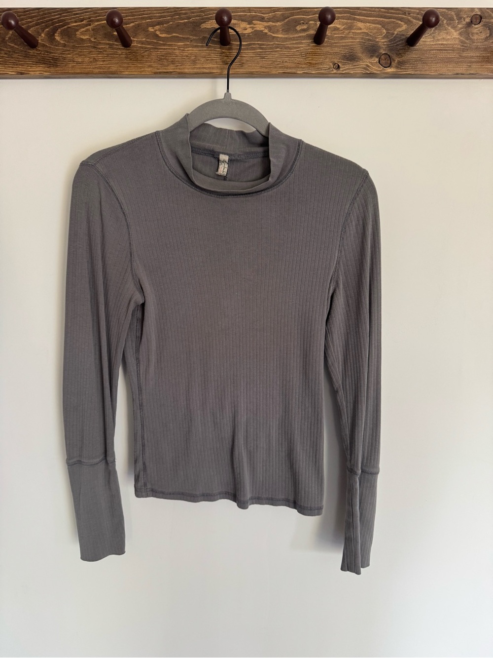 Free People Ribbed Mock Neck Long Sleeve Top - Gray